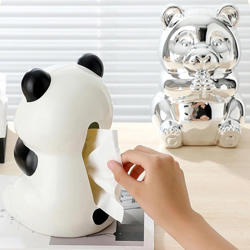 Plating Panda Tissue Box Dispenser Modern Animal Pattern Space Saving Home Office Decor - Image 2